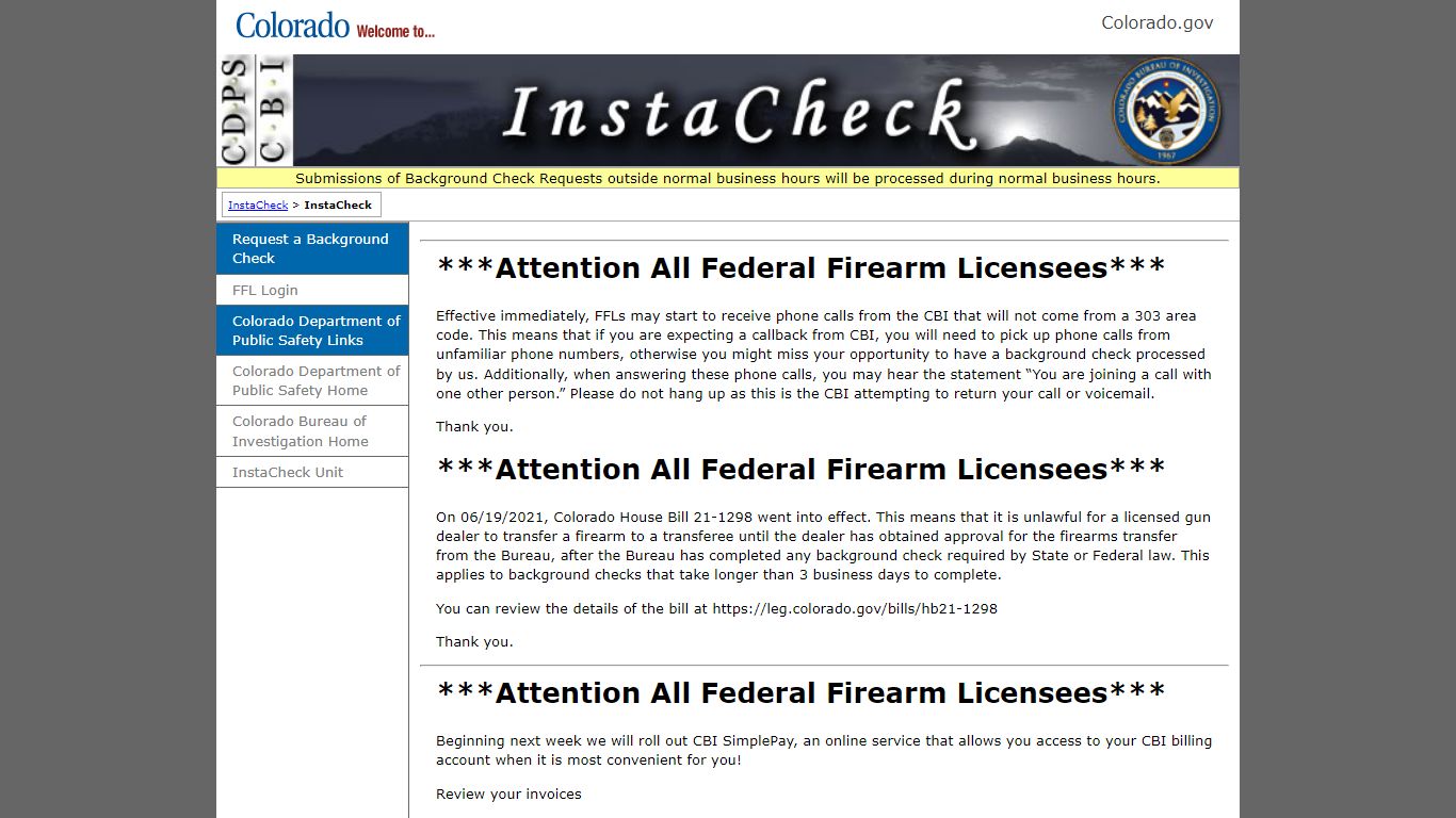 InstaCheck - ccic.state.co.us